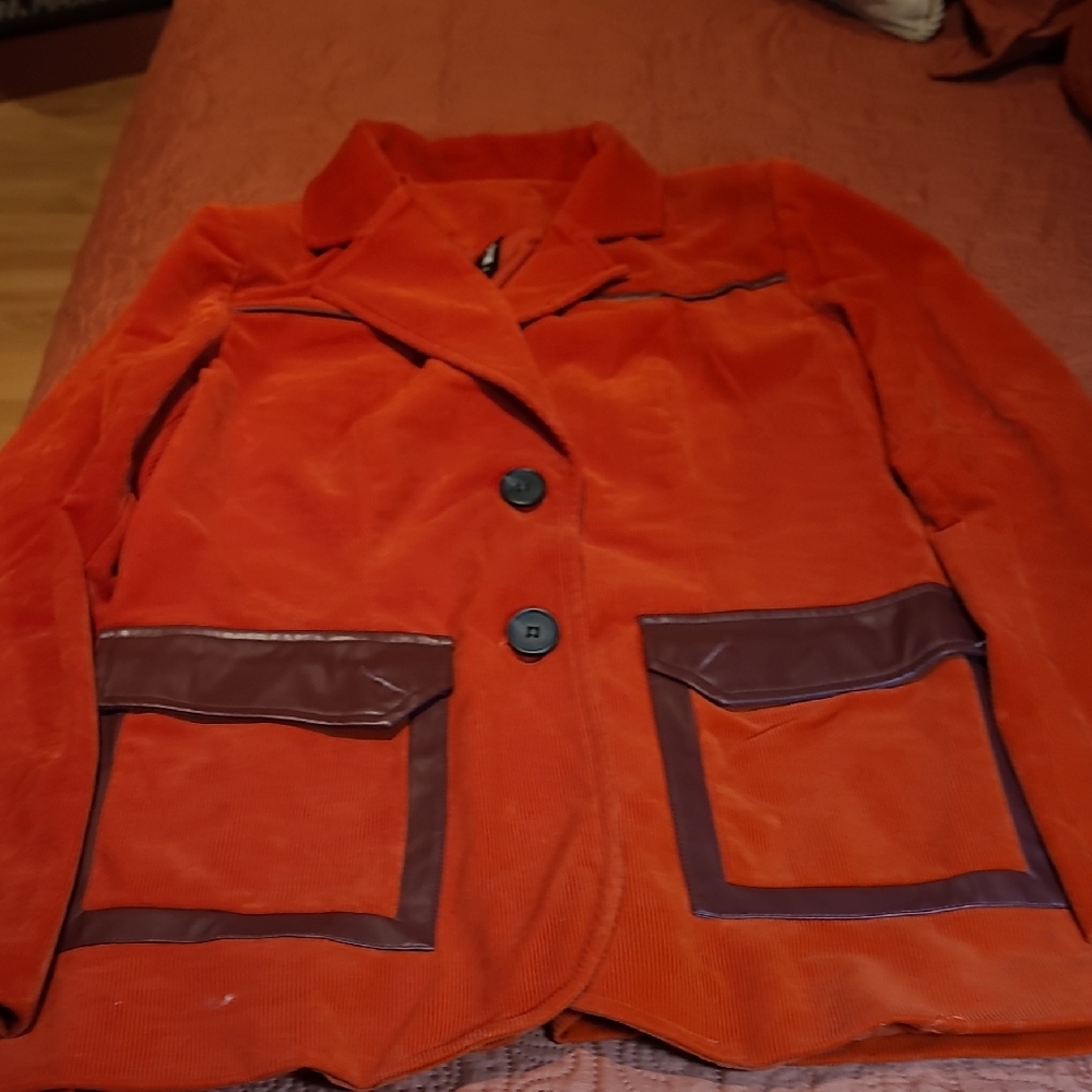 STYLEWE Orange Corduroy Blazer with Brown Trim